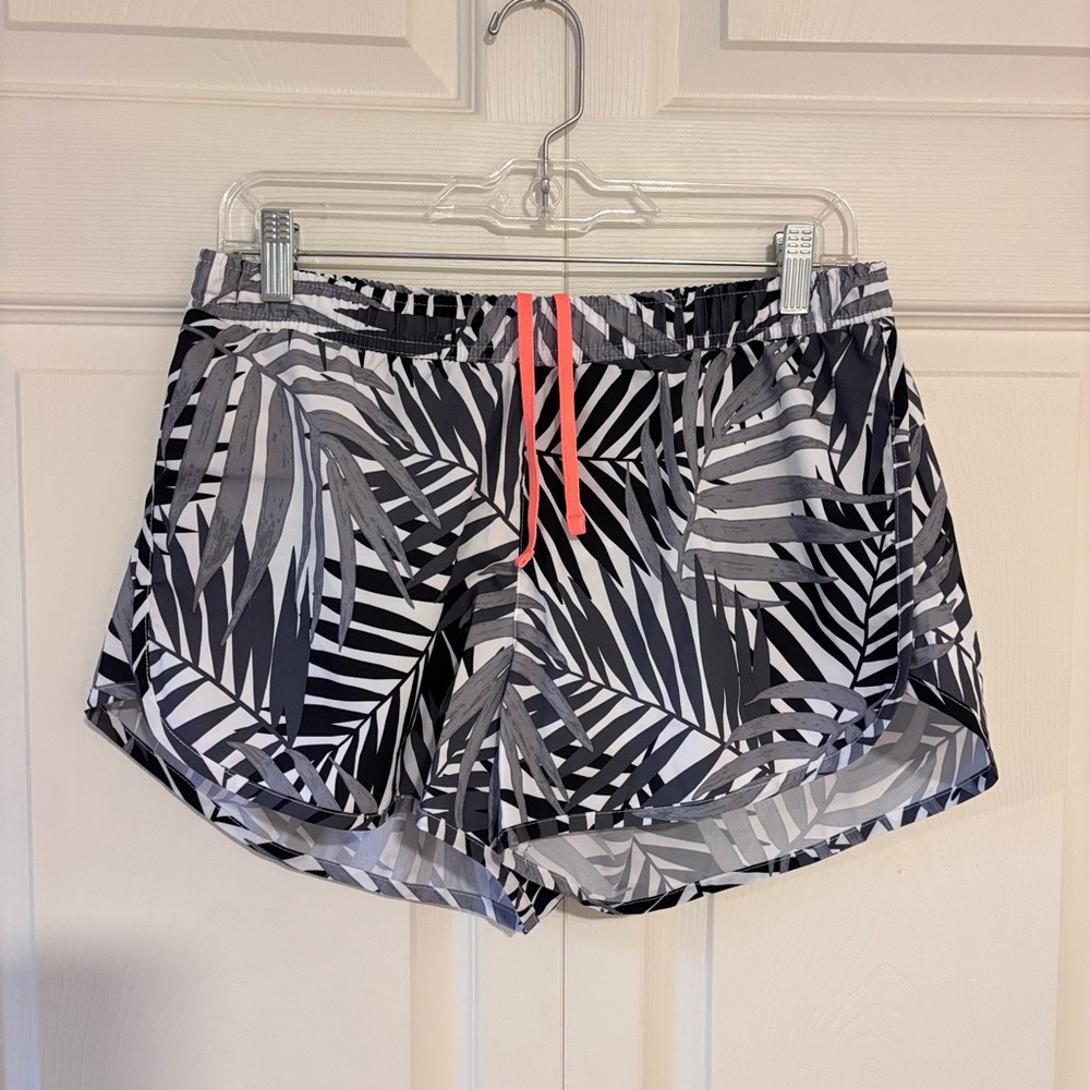 Old Navy Black & White Tropical-Print Athletic Shorts with Coral Drawcord